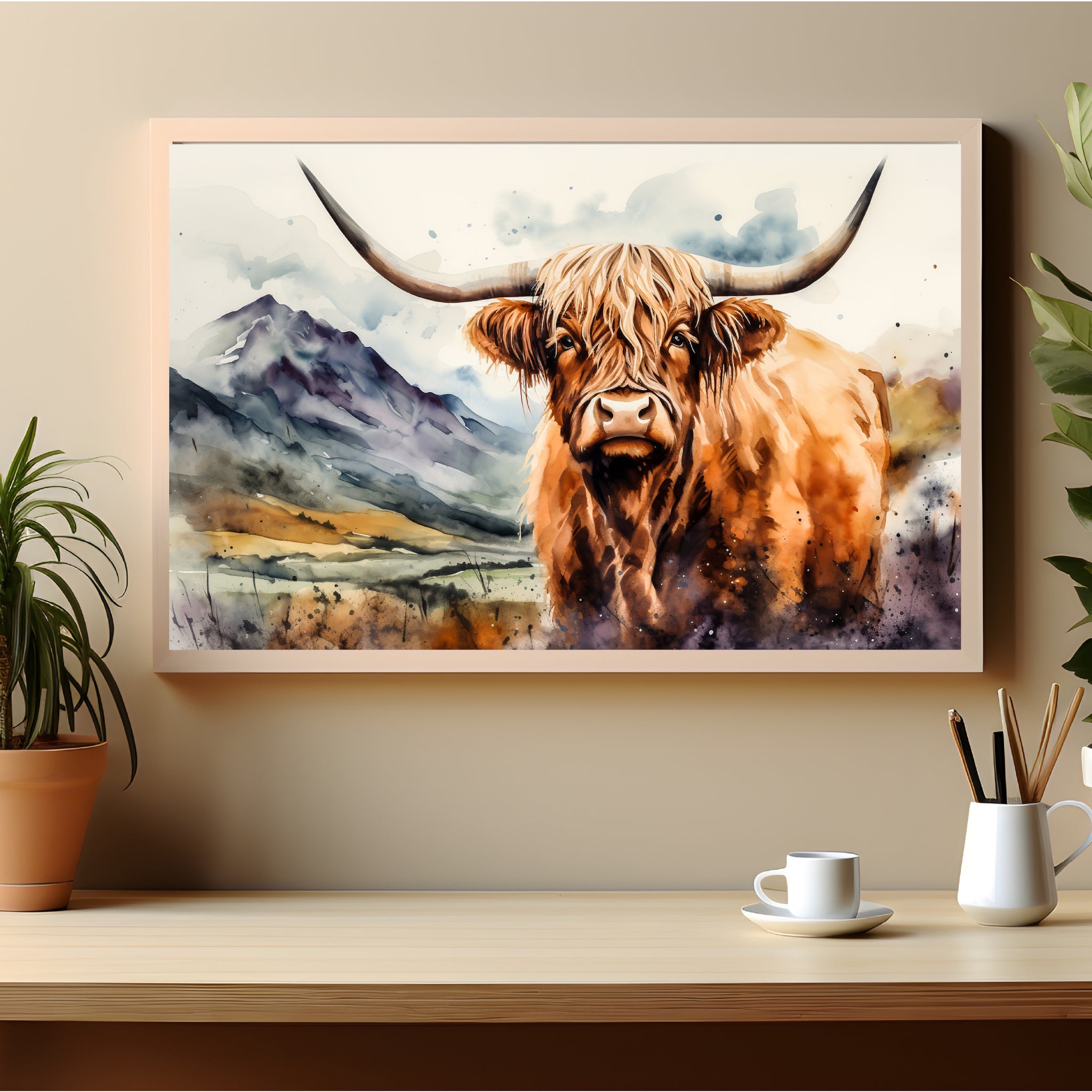 Watercolour Highland cow photo prints